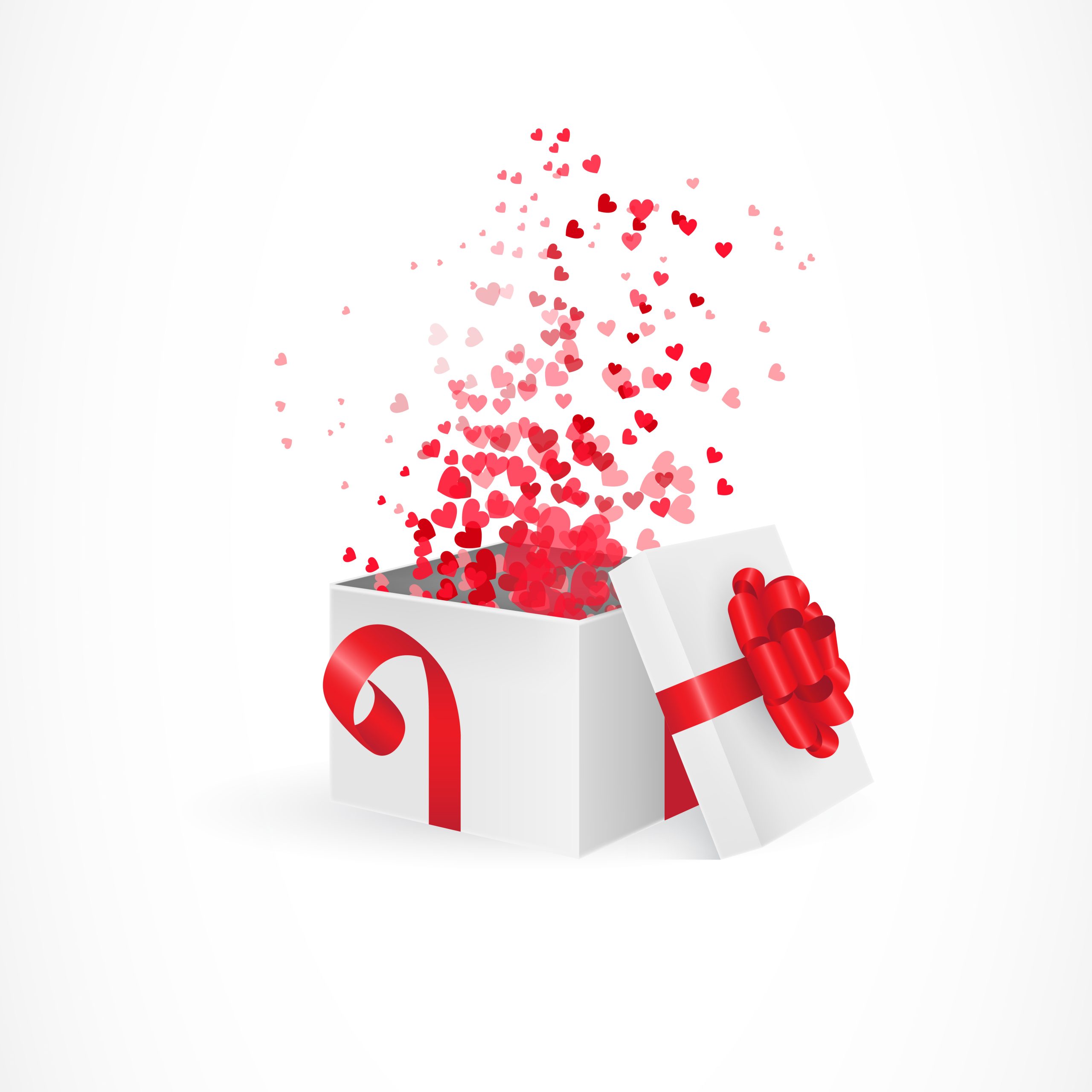 Opening gift box for Valentines day. Magic, celebration, birthday. Valentines day concept. Can be used for greeting cards, posters, leaflets and brochure